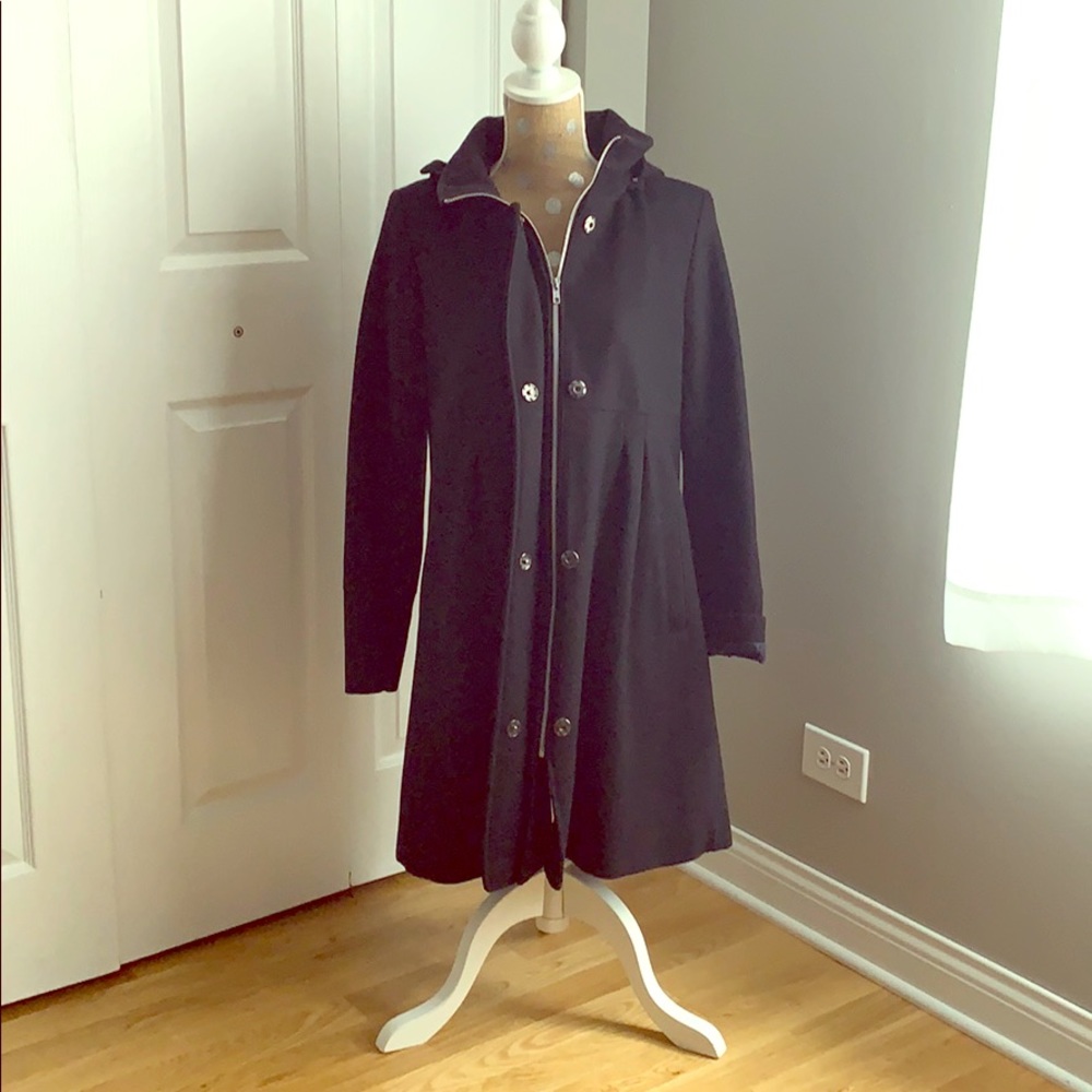 DKNY Black Hooded Pea Coat